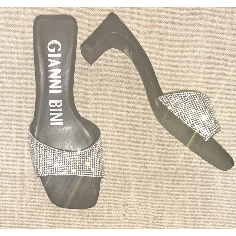 Gianni‎ Bini Slide Sandals Size 6 Black Rhinestone Jewel Embellished Glitter